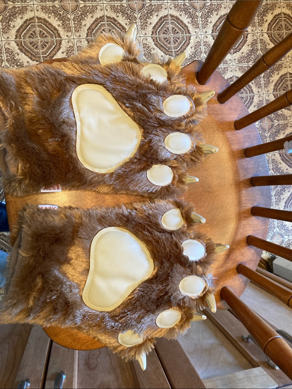 Lazy One Brown Faux Fur Bear Paw Slipper Boots with Cream Pads